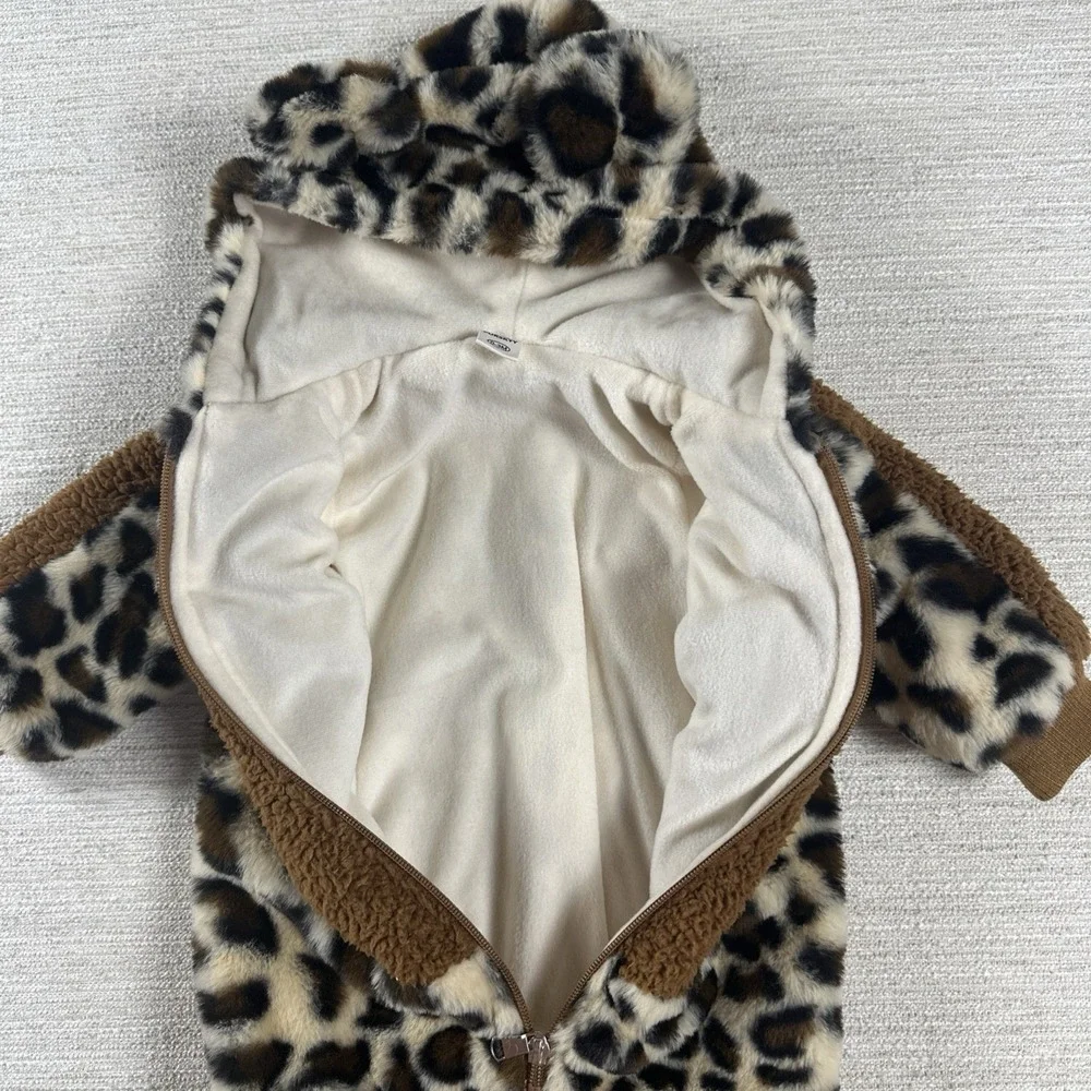 Bunting Suit Infants 0-3 Month Leopard Print Hooded Outdoor Fleece Purskyy Brown